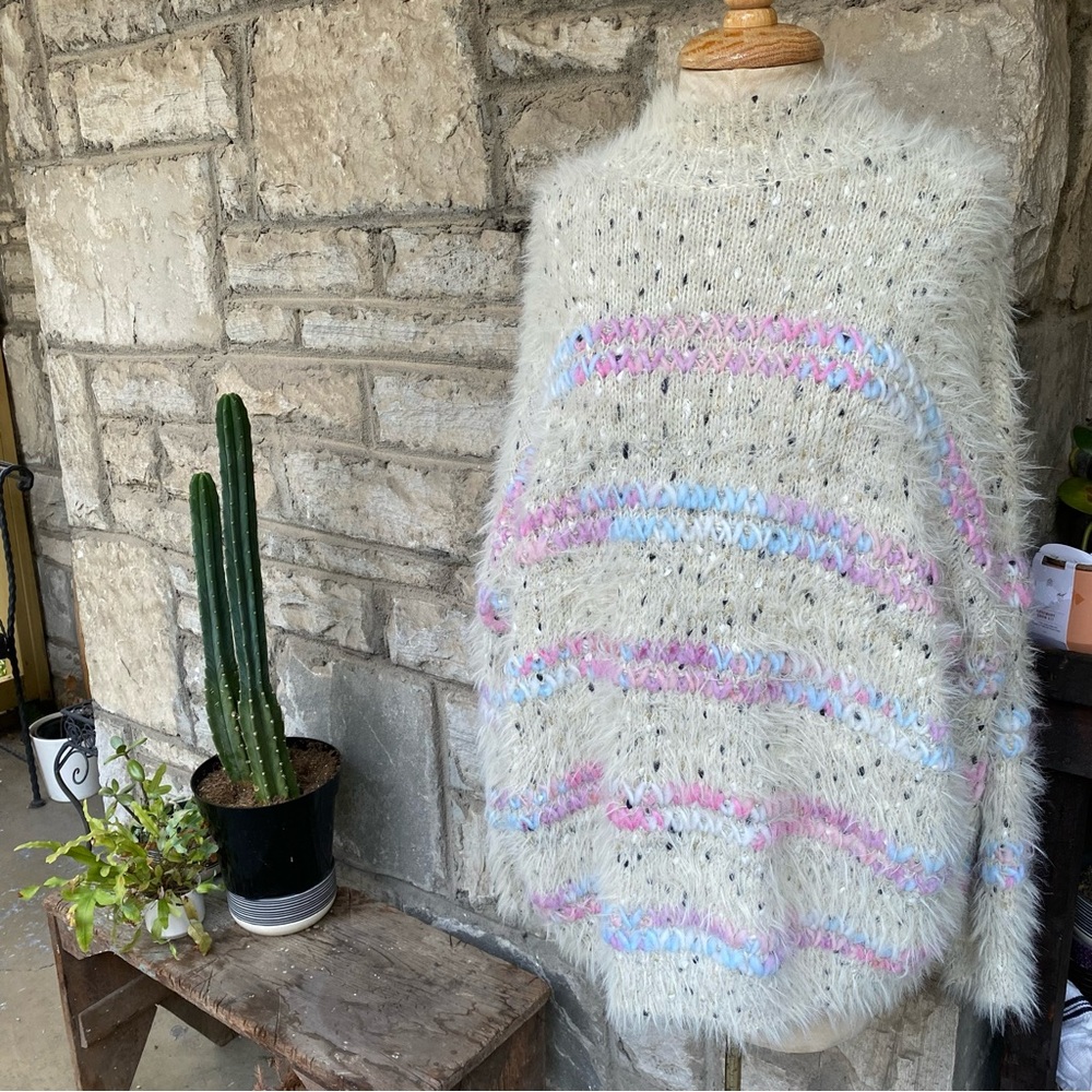 New See And Be Seen long sleeve fuzzy cotton Candy mock neck oversize sweater